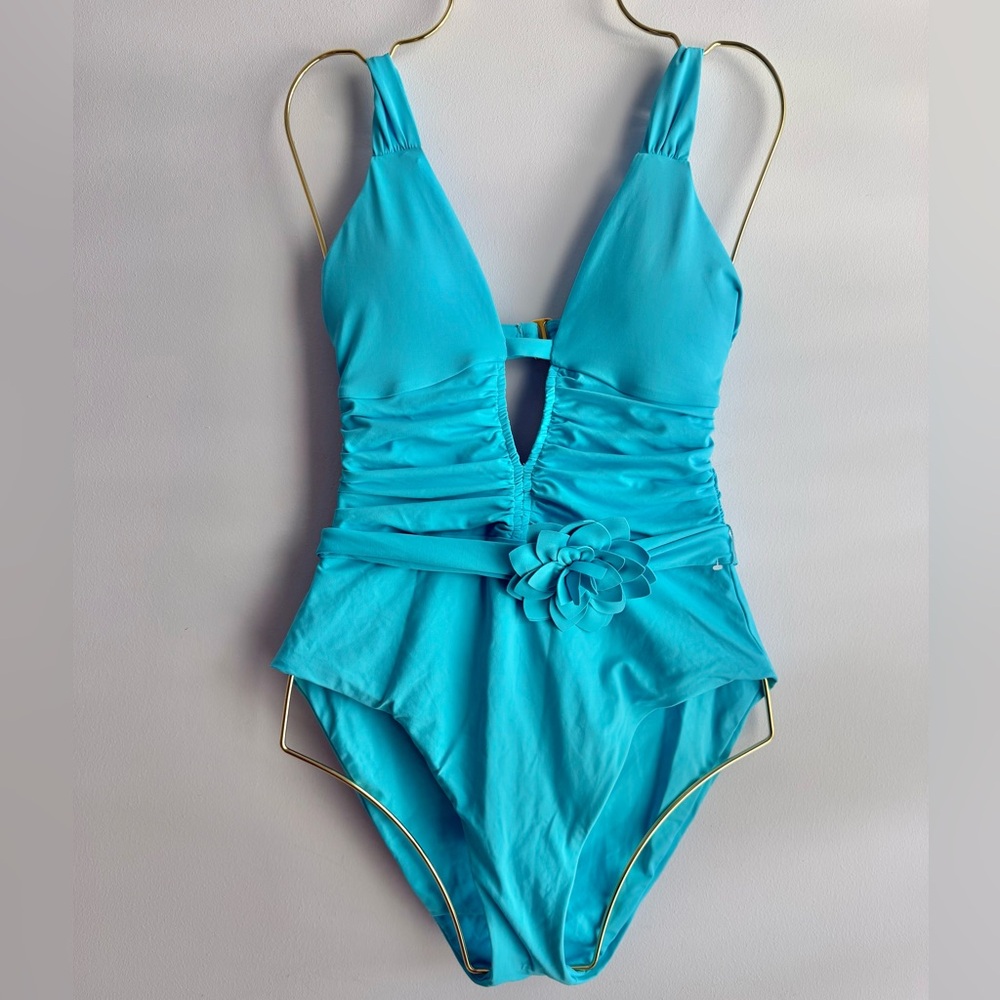 Becca Women's Garden Of Eden 3D Flower Tie-Trim One-Piece Swimsuit Size Medium